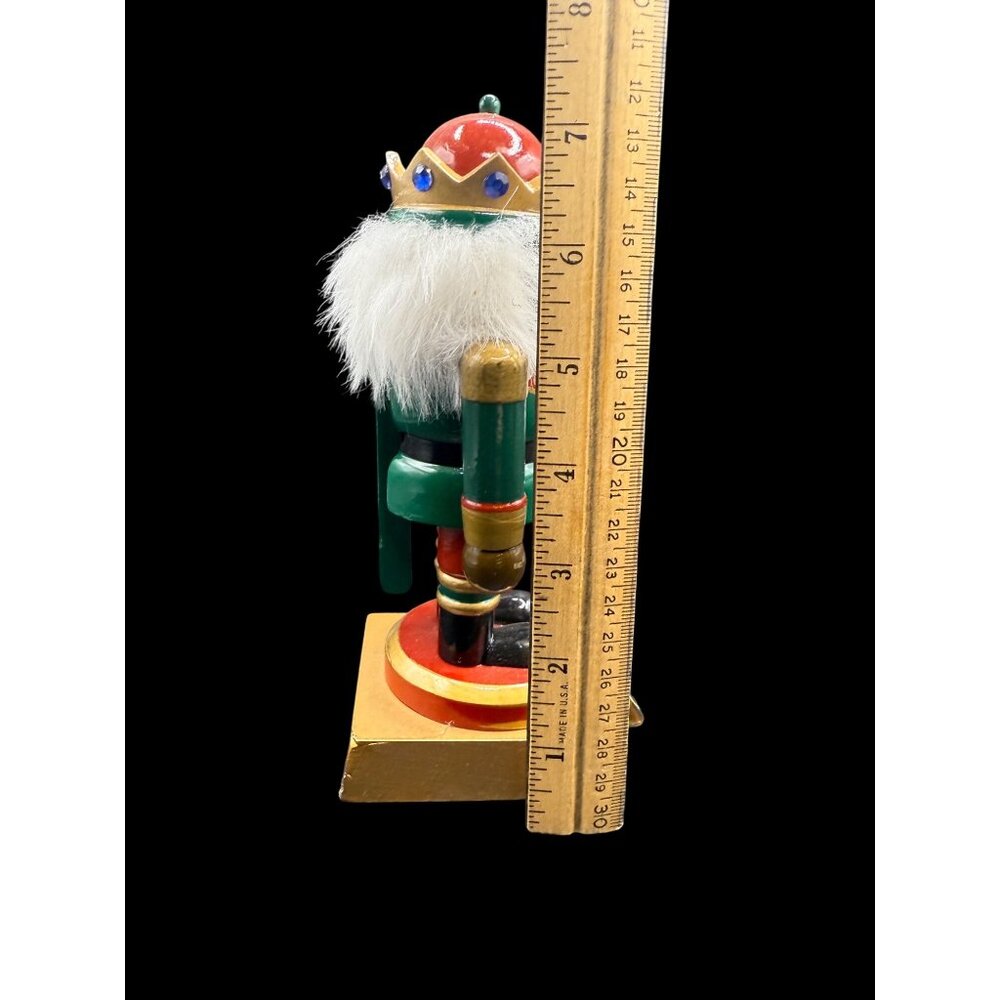Vintage Wooden Nutcracker Soldier Figurine With Crown & Jewel Accents - Picture 6 of 7